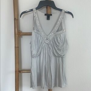 White House Black Market Silver Embellished Tank Top